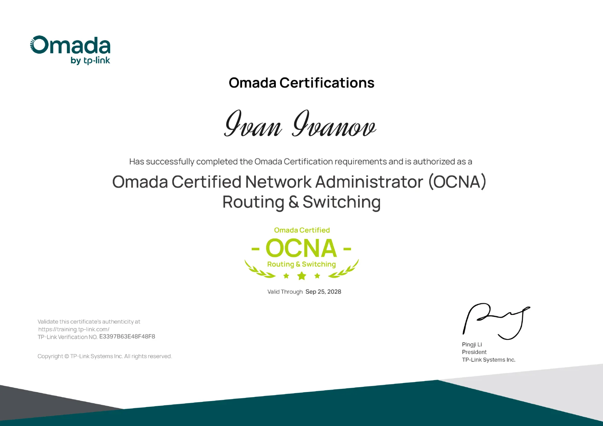 Omada OCNA - Routing & Switching (Иван Иванов)